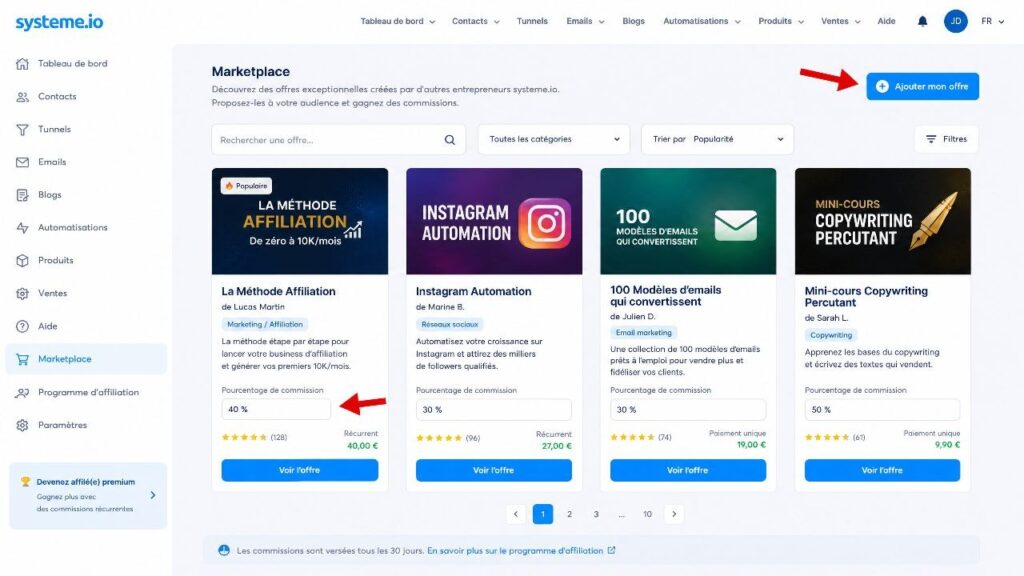 La Marketplace système.io : transformez d'autres marketeurs en vos commerciaux