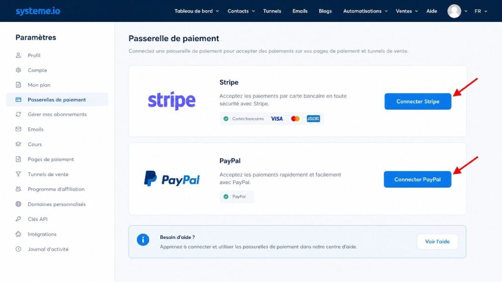 Connecter Stripe et PayPal pour encaisser vos paiements