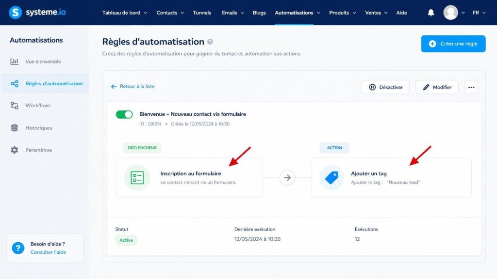 Créer une règle d'automatisation en quelques clics